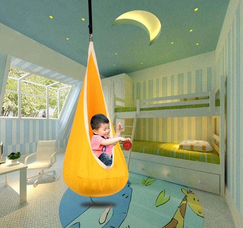 WUBOTIYU Kids Pod Swing Hanging Seat Child Hammock Chair Indoor and Outdoor Sensory Swings 100% Cotton Loading Capacity 170 lbs (Yellow) - Image 2